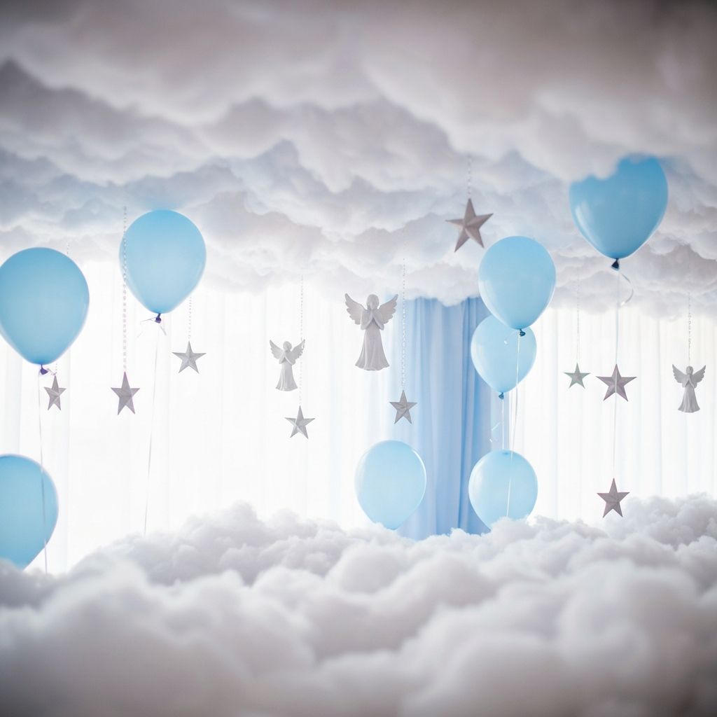 Украса за кръщене на момче с ангелчета и облаци