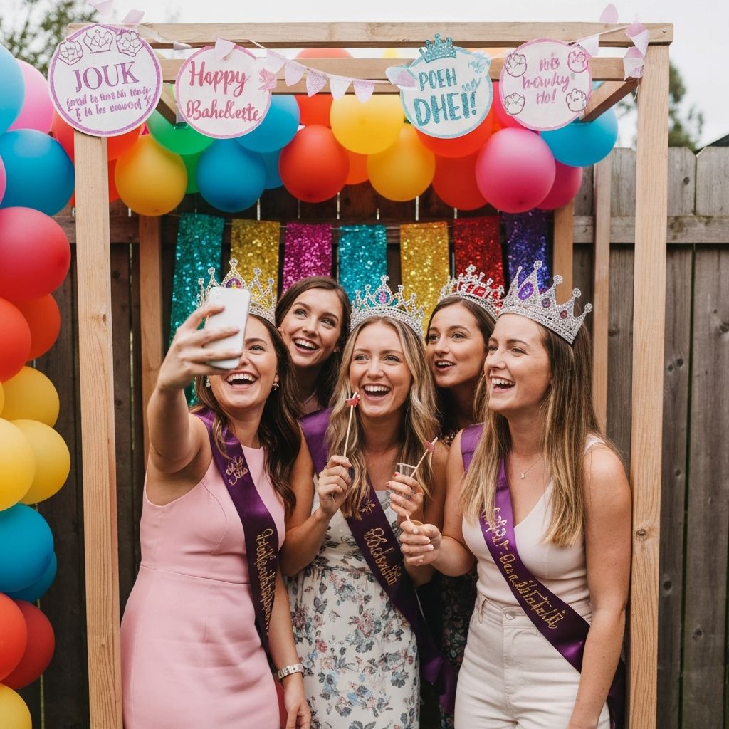 Фотозона за моминско парти с реквизити и украса