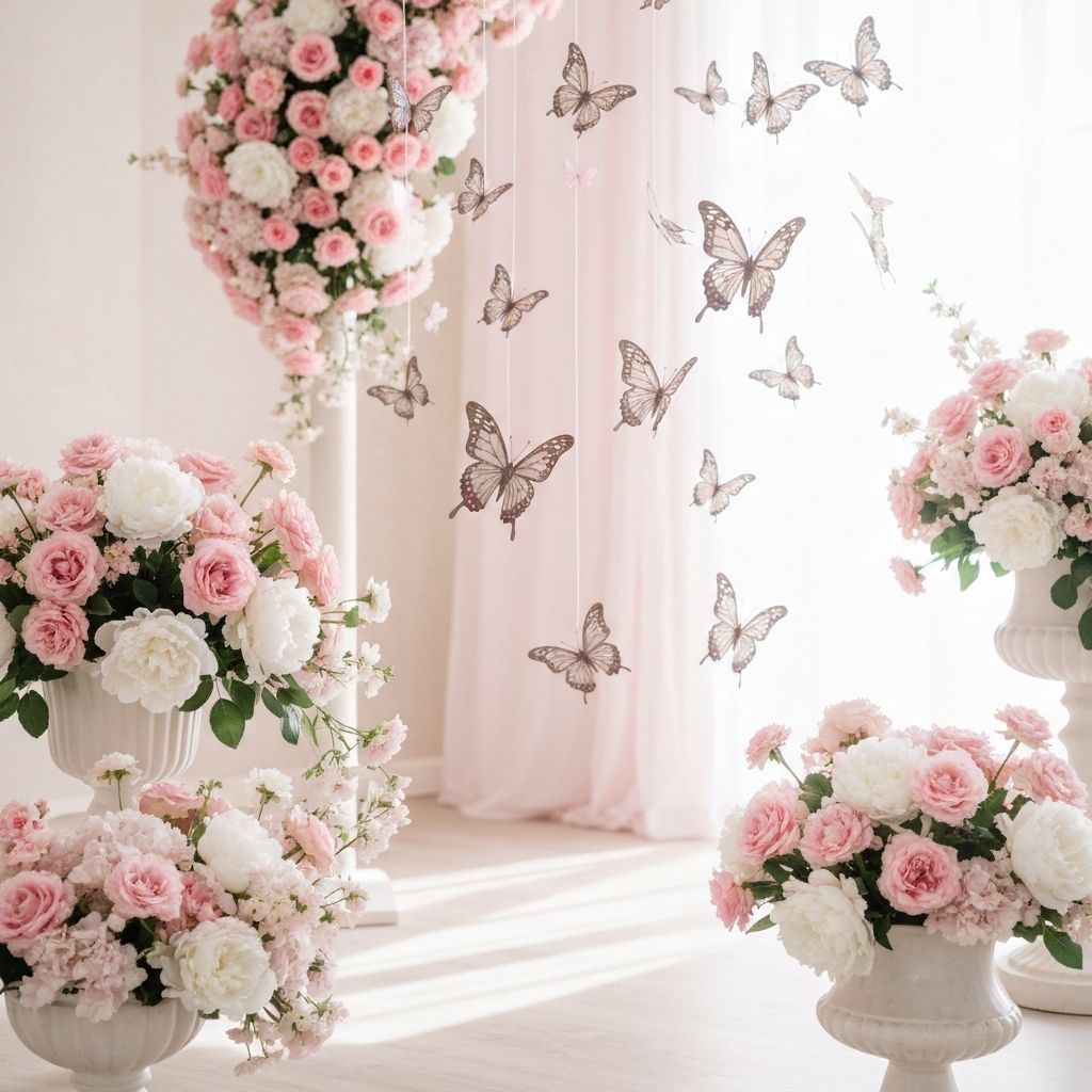 Украса за кръщене пеперуди и цветя