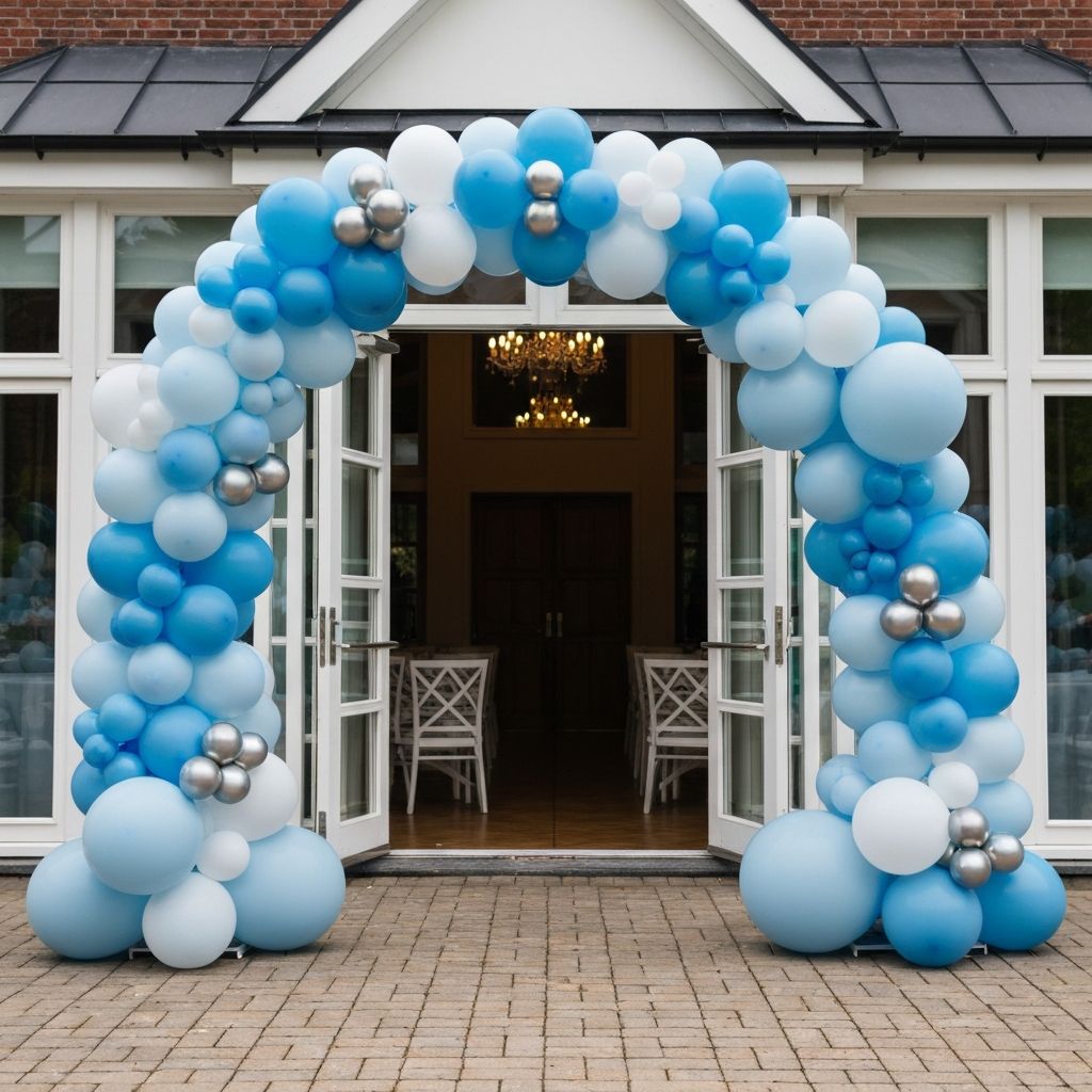 Балонена арка за кръщене на момче в синьо