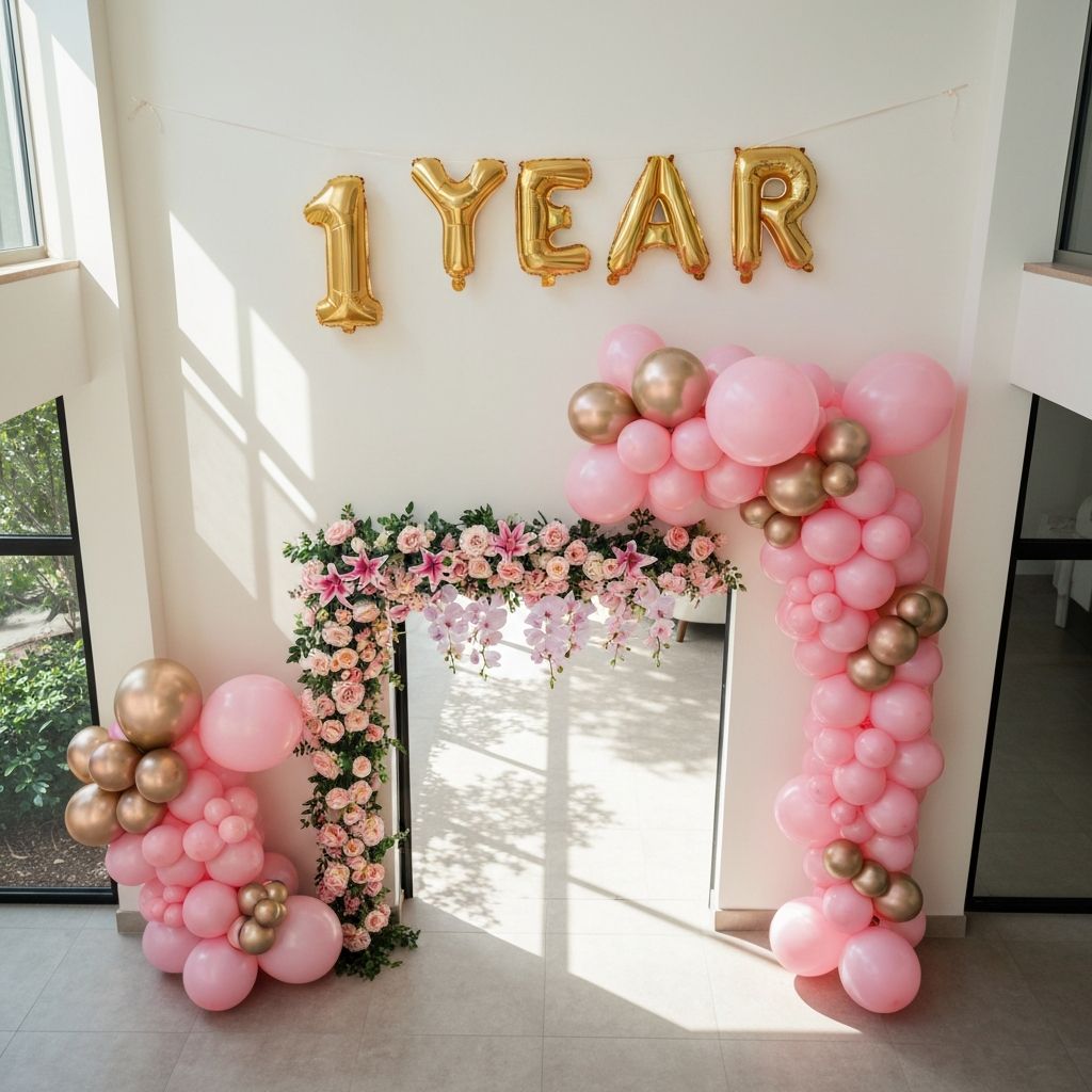 Декорация за 1 годинка момиче с балонена дъга
