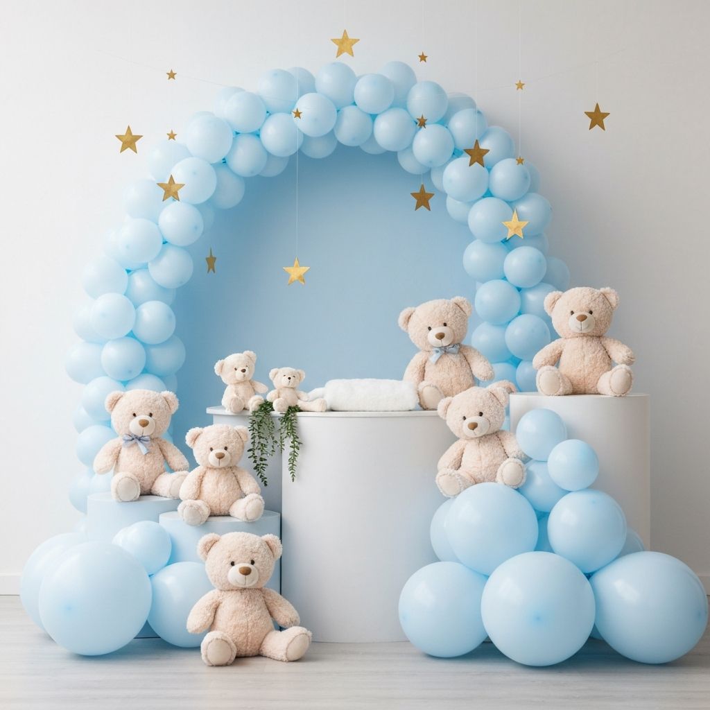 Украса за кръщене на момче с мечета и звезди